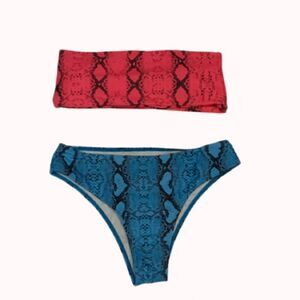 2- pice Shein Snake Skin Contrast Pink Bandeau Blue Bikini Medium M